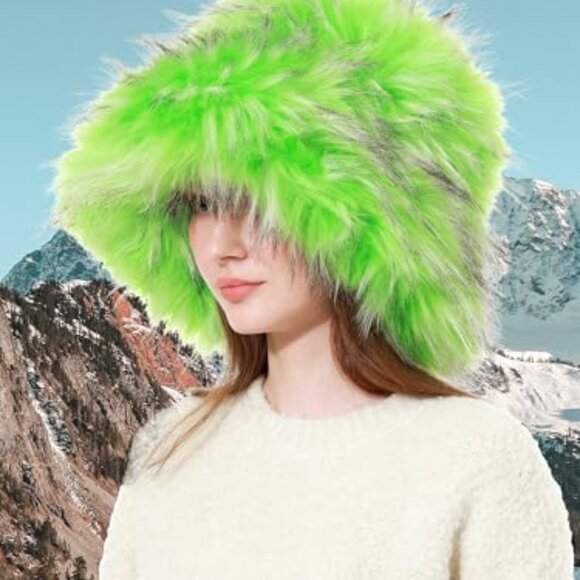 Faux Fur Bucket Hat Winter Warm Fuzzy Fluffy Fisherman Cap Adjustable main image 5